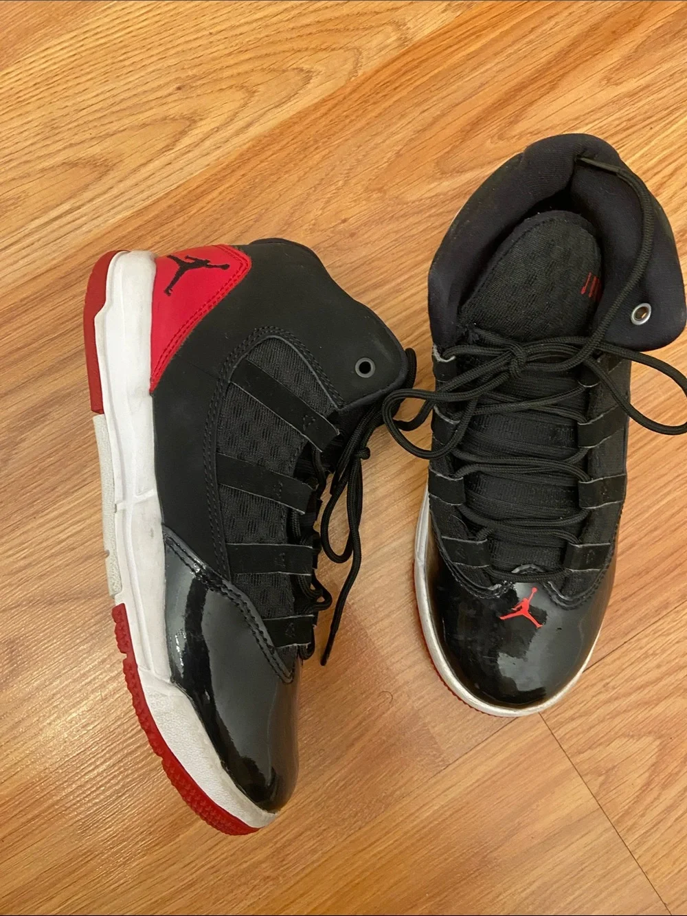 Jordan Kids Black and Red High-Top Sneakers
